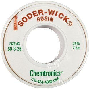 Chemtronics Soder-Wick #50 Green Rosin Flux Core Desoldering Wick or Braid - 25 ft Length - 0.08 in Diameter - Rosin Flux Core - 50-3-25 [PRICE is per EACH]