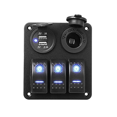 Riloer Painel de alumínio com 3 interruptores de painel de interruptor de 12 – 24 V, ajuste universa