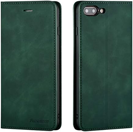 QLTYPRI Case for iPhone 7 Plus 8 Plus, Premium PU Leather Cover TPU Bumper with Card Holder Kickstand Hidden Magnetic Adsorption Flip Wallet Case Cover for iPhone 7 Plus 8 Plus - Green