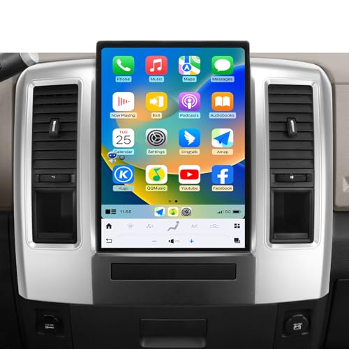 Qualcomm Car Radio for Dodge Ram 2009-2012 Stereo Carplay Replacement Head Unit 13.6 Inch 2K IPS Touch Screen Tesla Style Android Auto GPS Navigation