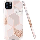JAHOLAN iPhone 11 Pro Max Case Bling Glitter Sparkle Marble Design Clear Bumper TPU Soft Rubber Silicone Cover Phone Case for iPhone 11 Pro Max 6.5 inch 2019 - Rose Gold