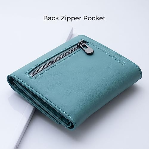 Alldaily Trifold Small RFID Blocking Wallet Slim Credit Card Wallet with with Zipper Pocket (Purist Blue)3