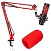 SUNMON HyperX QuadCast Boom Arm - Red Boom Arm for Hyper x QuadCast with Red QuadCast Pop Filter, Sound Insulation and Noise Reduction, HyperX QuadCast Microphone Arm with 3/8 to 5/8 Adapter