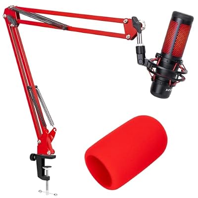 SUNMON HyperX QuadCast Boom Arm - Red Boom Arm for Hyper x QuadCast with Red QuadCast Pop Filter, Sound Insulation and Noise Reduction, HyperX QuadCast Microphone Arm with 3/8 to 5/8 Adapter
