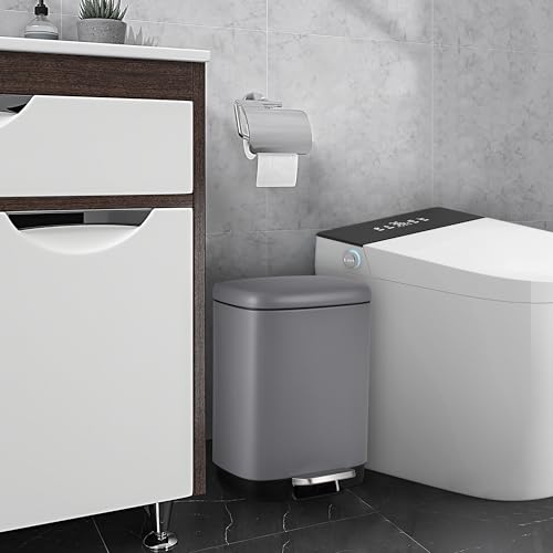 Papelera de baño rectangular de acero inoxidable 12L con tapa de cierre suave y pedal miniatura 4