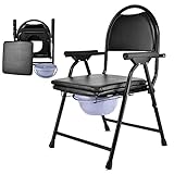 Gewatteerde toiletstoel douchestoel, opvouwbare toiletbril met armleuningen, draagbare koolstofstaal postoel met emmer voor ouderen, gehandicapten