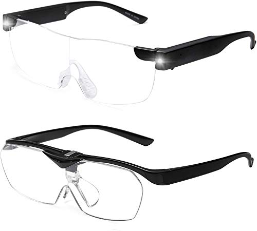 SKYWAY 160% Magnifying Glasses with LED Light, Rechargeable Lighted Magnifier Eyeglasses for Reading