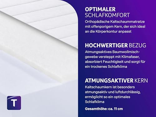 Traumnacht Easy Comfort Kaltschaummatratze 90x190 cm | H3 mittelfest | Ergonomisch & atmungsaktiv | Öko-Tex Zertifiziert | 11 cm Höhe | Hypoallergen & Antibakteriell | Deutscher Qualitätsstandard
