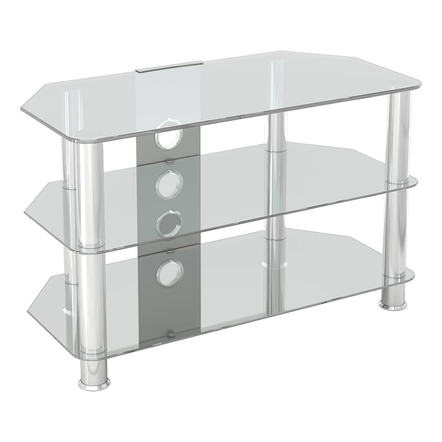 AVF Clear Glass Corner TV Stand, 80cm, up to 43 Inch, Chrome Legs