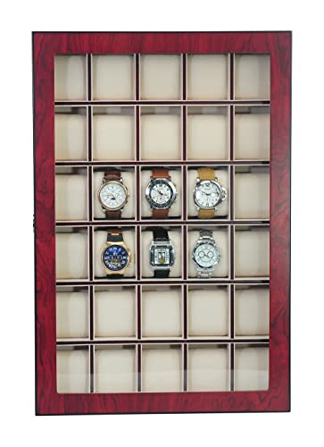 Timelybuys 30 Piece Cherry Wood Watch Display Wall Hanging Case And Storage Organizer Box And Stand Father's Day #TOP3