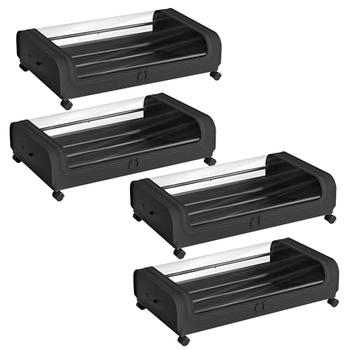 Image of Nayasa Under Bed Storage Box | Storage Organizer | Ideal For Small Space Clothes Storage | Clothes, Shoes, Toys, Books With Clear Cover | Lockable Wheels | Set of 4 | Black