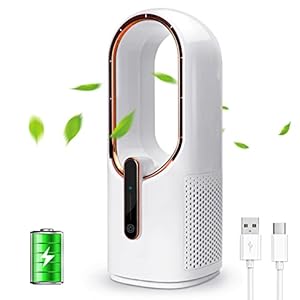 CONBOLA Desk Fan Small Quiet, Battery Operated Portable, Bladeless Desktop Fan with 3 Cooling Speeds, 11.8 Inch Touch Control Personal Fan for Bedroom, Office, Home, Outdoor (White)