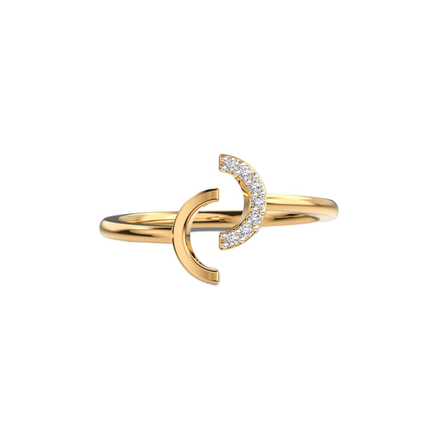 Bague solitaire phase de lune argent et moissanite fait main