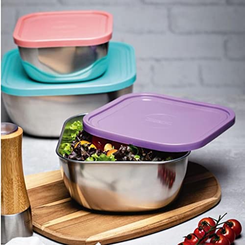 Tramontina 64220932 Jogo de Potes Aço Inox com Tampa Plástica com 3 Peças, Prata