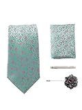 THESRYTTL Men's Floral Jacquard Tie Sets - Elegant Necktie, Pocket Square, Tie Clip & Flower Lapel Pin 4-Piece...
