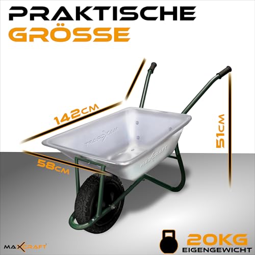 MAXCRAFT Schubkarre 200 kg 100 L Bauschubkarre Gartenschubkarre Transportkarre Schiebkarre mit Luftbereifung – Grün - 4