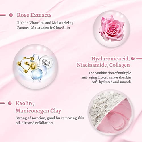 ANAiRUi Rose Clay Mask, with Kaolin Pink Clay, Niacinamide, Collagen, Hyaluronic Acid, for Blackhead Remover Pores Minimizers - Image 3