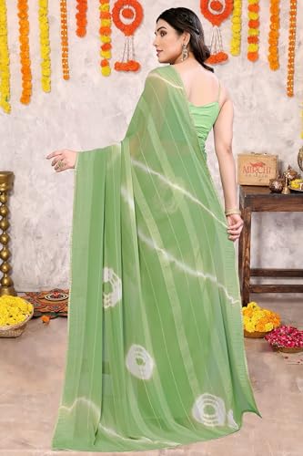 Image of MIRCHI FASHION Women Saree Shibori Print Chiffon | Elegant Festive and Functional Sari for All-Day Comfort with Matching Blouse