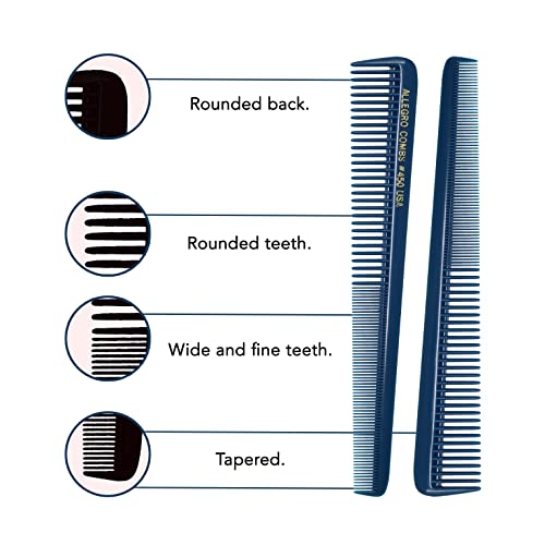 Allegro Combs 450 Tapered Hair Cutting Combs Barber Hair Hairstylist Combs Women's Combs Men's Pocket Combs Made In The Usa 3Pcs. (Teal) #TOP3