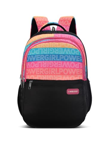 Image of Lavie Sport Girlpower 35L Black Backpack | Fits Upto 15 Inch Laptop | Organizer & Bottle holder |Rain cover | Gift for Men, Women, Boys, Girls | Laptop sleeve for School & College