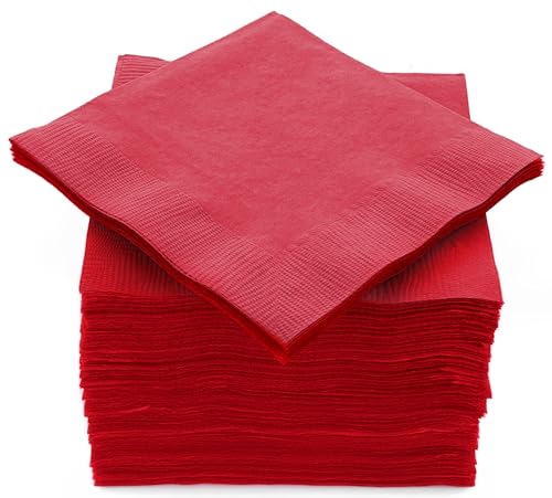 100 Pack Red Beverage Napkins Big Party Pack 2 Ply Ideal for Wedding Party Birthday Dinner Lunch Cocktails. (5 x 5) by Amcrate
