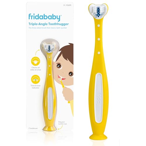 Image of Frida Baby Triple-Angle Toothhugger Training Toddler Toothbrush | Toddler Toothbrush 2 Years and Up, Cleans All Sides at Once | Yellow