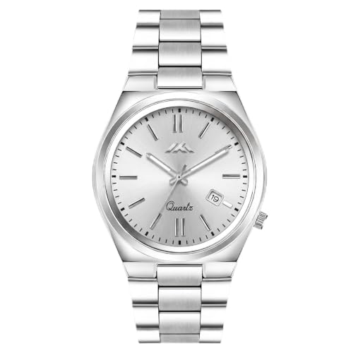 Image of PAPIO Men's Quartz Analogue Watch, Silver Stainless Steel Band, Round Dial with Date Display