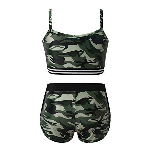 Aislor Kids Girls Camouflage Sports Outfit Athletic Dancewear Tank Top Boyshort Workout Gym Tracksuits Camouflage 10 - Thumbnail 4