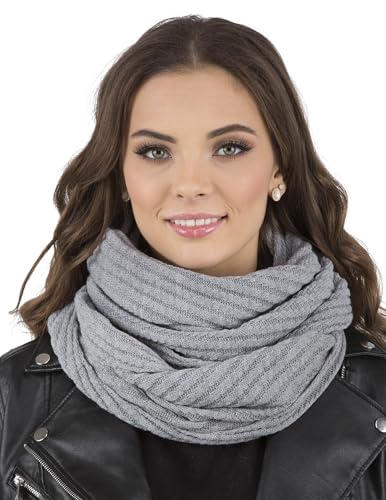 VIVISENCE Damen Loopschal Zweifach Gefaltet Ideal Für Kalte Wintertage 7017S, Hellgrau,Einheitsgröße