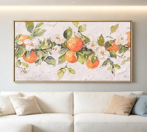 Large Orange Citrus Textured Wall Art, Fruit plant Canvas Painting Prints