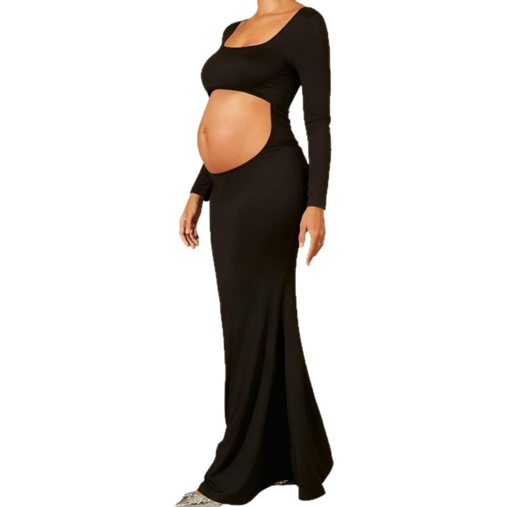 Sponyborty A Summer Maternity Photoshoot Dress Sexy Cut Out Strapless Solid Colour Bodycon Slim Fit Pregnancy Dress Pregnancy/A/Xl