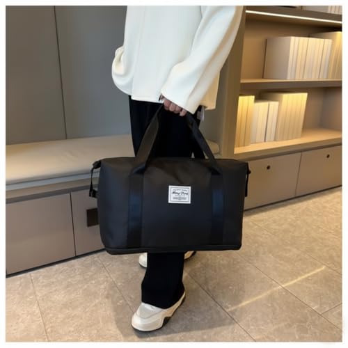 Image of WILDHORN 40 Liters Nylon Expandable Travel Duffle Bag for Men & Women, Waterproof Weekender Luggage Bag, Foldable Gym & Overnight Travel Hand Bag with Wet & Dry Compartment (Black)