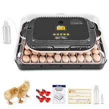 Sailnovo Incubators for Hatching Eggs 70 Egg Incubator with Auto Egg Turning & Auto Humidification, Temperature Control, Incubator for Chicken Duck Quail Eggs, Perfect for Lab School Farm, Gray&Yellow