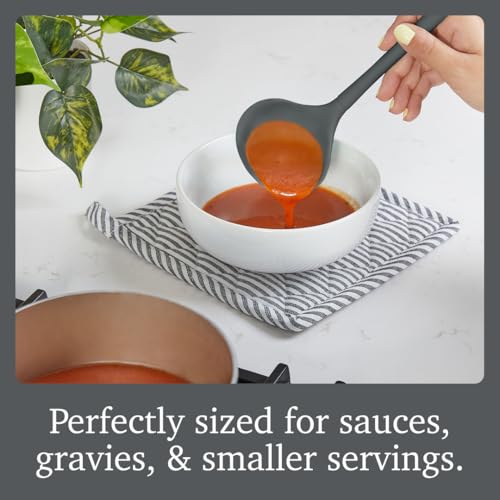 Image of Tovolo Flex Core Small Silicone Ladle Charcoal Gray Heat Safe Silicone Soup Ladle BPA Free, Dishwasher Safe Small Kitchen Ladle with Precision Pour Lip for Serving Sauces Soups Gravies