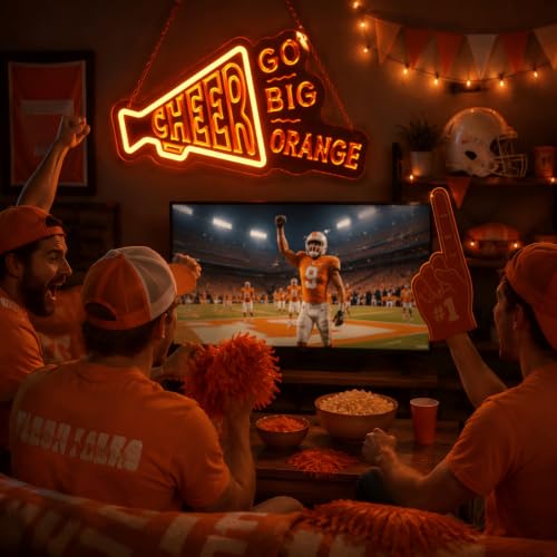 Image of Football Neon Sign, Go Big Orange LED Neon Light for Wall Decor, Dimmable USB Powered Neon Sign for Man Cave, Bar, Bedroom, Party, Tennessee Fans Gift, Orange Neon Wall Light for Game Room, College Dorm