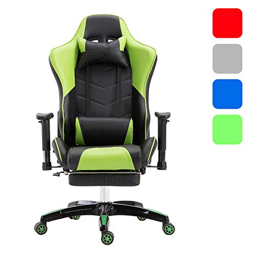 Froadp PU Gamingstuhl Racing Stuhl Höhenverstellbar Chefsessel Bürostuhl 360° Drehstuhl Liegesitz mit Fußstützen Armlehnen und Wippfunktion Ergonomisch Schreibtischstuhl(Type B, Grün)