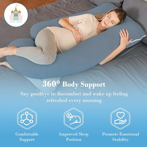 Image of Cute Castle Cooling Cover Pregnancy Pillows, Soft U-Shape Maternity Pillow with Removable Cover - Full Body Pillows for Adults Sleeping - Pregnancy Must Haves - Jumbo 57 Inch - Grey