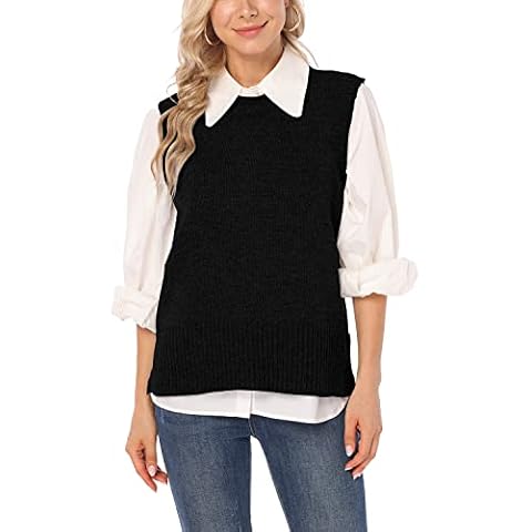 Dilgul Gilet Pull Femme Gilet sans Manches Gilet tricoté Hiver Gilet tricoté Pull col V Pull tricoté Noir XX-Large Cover