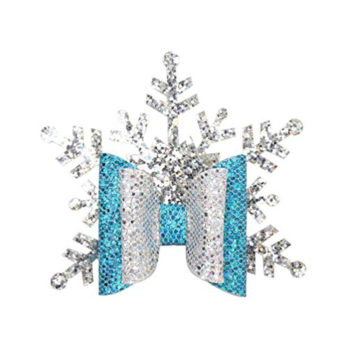 Lurrose 4 peças de clipes de cabelo de flocos de neve de Natal com lantejoulas, flocos de neve, laço