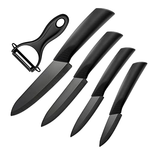 Ankway Cuchillos de Cocina de Cerámica Negro [Versión Mejorada], Juego de Cuchillos de Cerámica con Funda para Cocinar Carne Verduras Fruta Pan-Resistente a la Corrosión y a Las Manchas, 5 Piezas