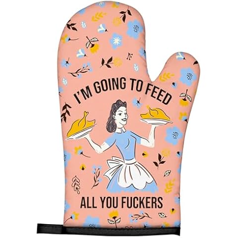 Swooflia Funny Oven Mitts Heat Resistant for Women - Cute Novelty Cool Long Heavy Duty Kitchen Cooking Baking Mittens Gloves Accessories 100% Cotton Thick Red Cover