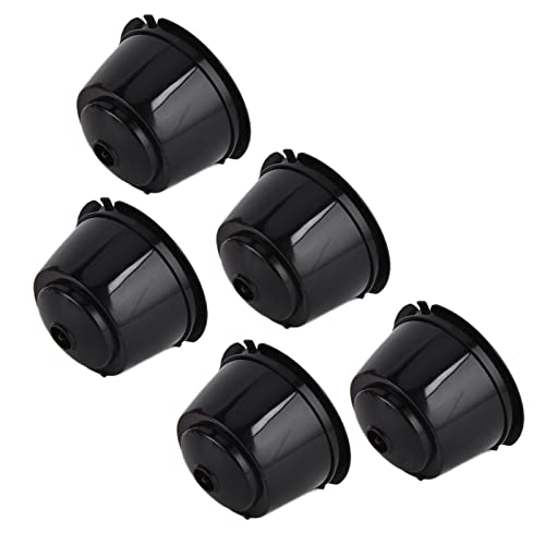 Qukaim Capsule Cup - Cápsula de café recargable, 5 unidades, reutilizables, con cuchara, 50 ml, compatible con cafetera Dolce Gusto, color negro