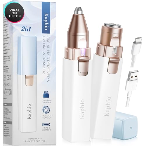 Épilation du visage pour femme : appareil d'épilation électrique 2 en 1 pour menton, lèvre supérieure, pêche et tondeuse à sourcils rechargeable pour...