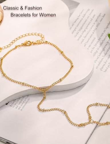 4PCS 14K Gold Plated Hand Chain Bracelet for Women, Dainty Stackable Ring Bracelet Set with Cubic Zirconia, Adjustable Hand Jewelry for Beach, Summer Vacation, Elegant Gift for Women - image 6