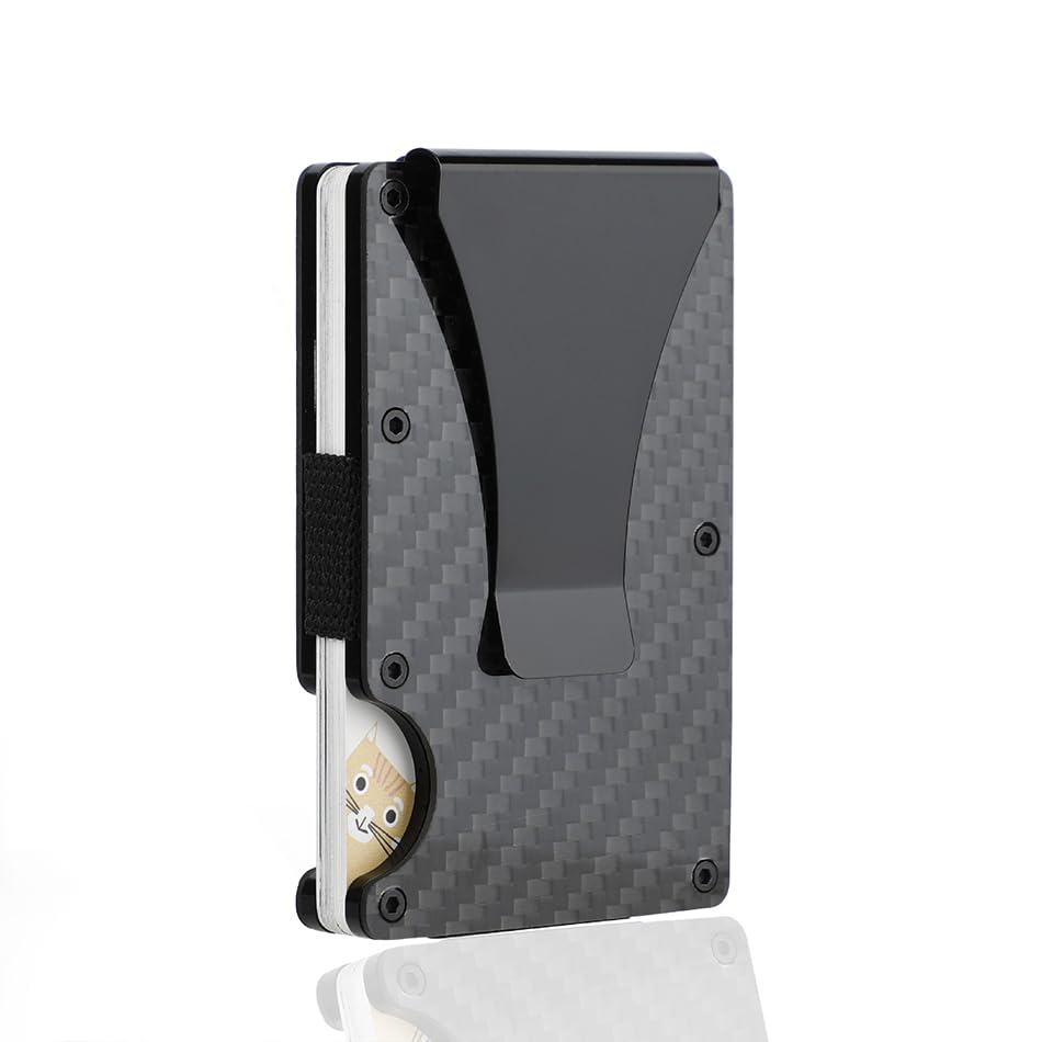 Slim Minimalist Wallet for Men,Easy to Access for Cards - Ideal Gift for Him(Carbon Fiber),Aluminum Slim Card Holder with Cash Strap（SJK002）