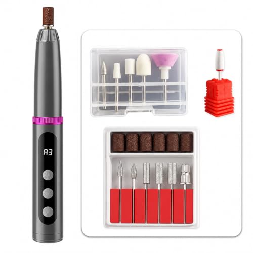 Hensu Portable Electric Nail Drill Pen nail drill machine with UV Lamp Low Noise Grinding Polishing and Cuticle Removal Multiple Drill Bits Included