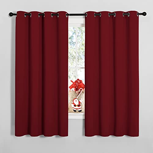 Image of NICETOWN Christmas Burgundy Window Curtains Blackout Drapes, Thermal Insulated Solid Grommet Blackout Curtains /Draperies for Laundry Room (One Pair, 55 by 68-inch, Burgundy Red)