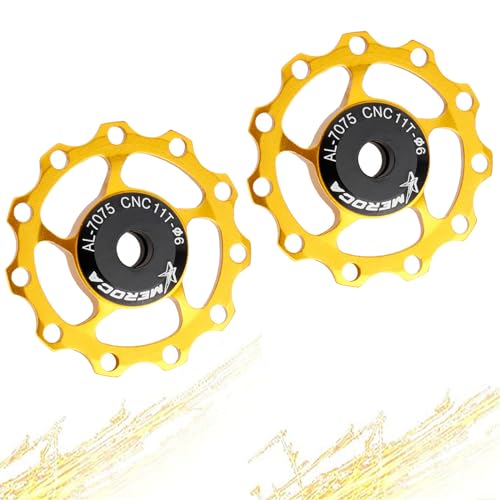 2Pcs Bicycle Rear Derailleur, Derailleurs, Wheel Bike Guide Roller Pulley, Ceramic Bearings, Bicycle Derailleur Accessories 11T (Gloden) - Thumbnail 7
