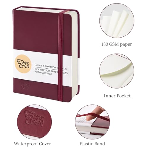 Image of 5.7x4.1in Hardcover Blank Sketchbook for Drawing 180gsm 96Pages,Wine Red