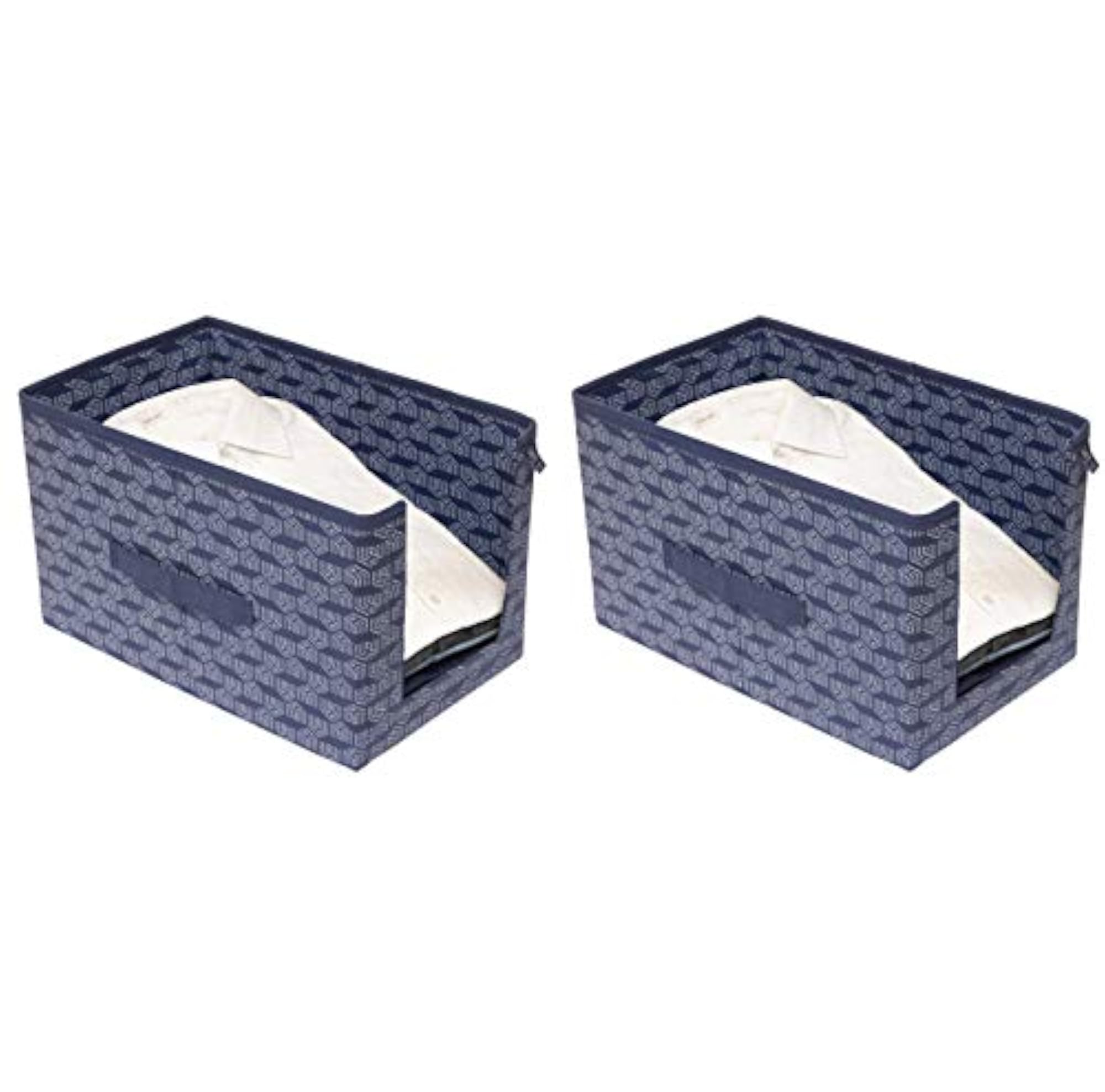 Navy Blue Printed Shirt Stacker Organizer, Pack of 2
